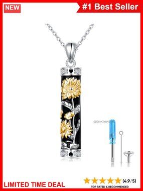 FLYOW 925 Sterling Silver Urn Necklace Celtic Knot Sunflower Pendant